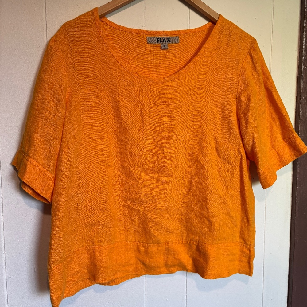 Marigold Yellow Flax Brand 100% Linen Boat Neck Shirt